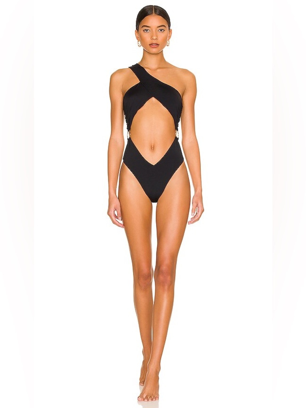 Weworewhat Asymmetrical Cross Over One Piece in Black